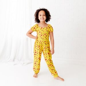 Vibrant Yellow Fruit Print Kids Smocked Romper